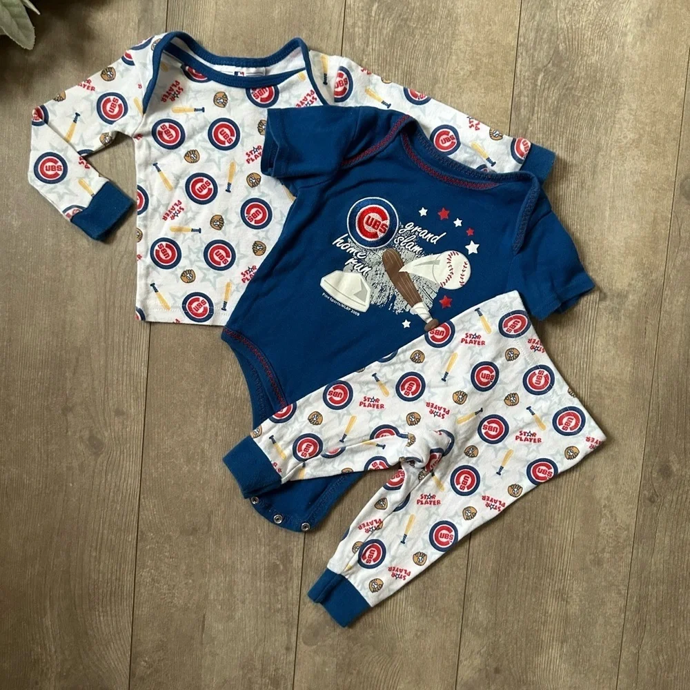 Chicago Cubs Baby Boy Clothes 3 Piece Mix Match Outfit Set- Pajamas & Bodysuit